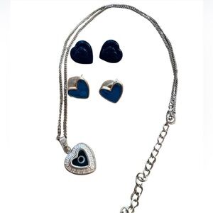 Jewelry Bundle 💙 2 pairs of blue heart earrings & 1 eye necklace